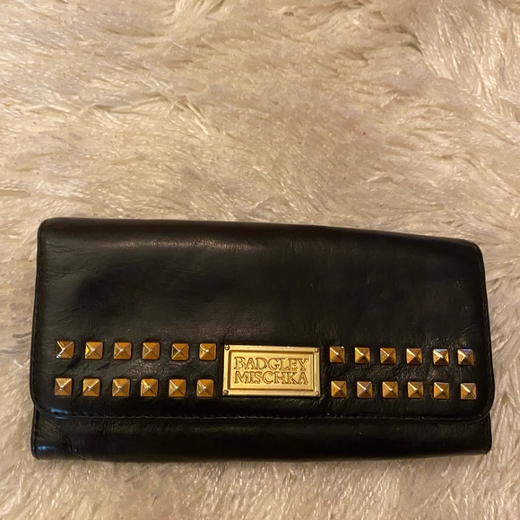 Badgley Mischka Black Wallet with Gold Studs - Picture 1 of 7
